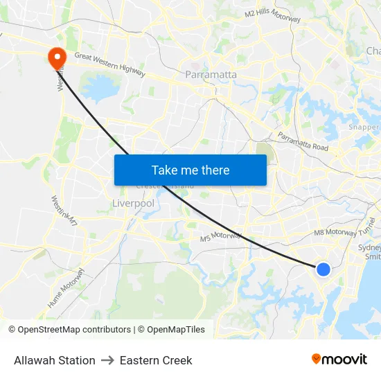 Allawah Station to Eastern Creek map
