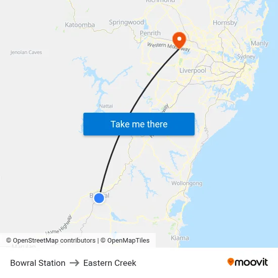 Bowral Station to Eastern Creek map