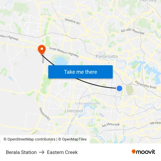 Berala Station to Eastern Creek map