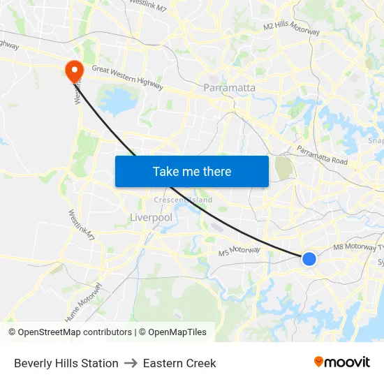 Beverly Hills Station to Eastern Creek map