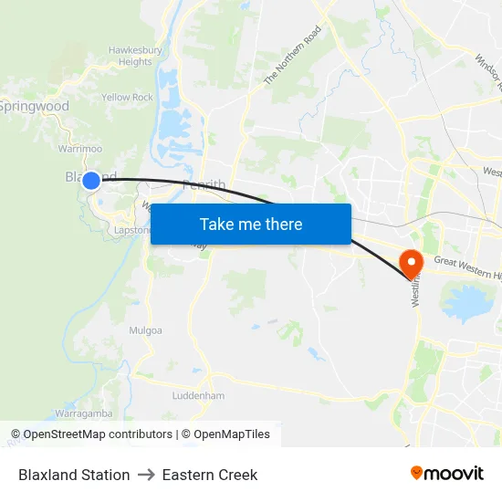 Blaxland Station to Eastern Creek map