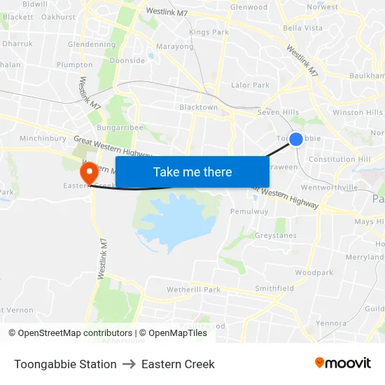 Toongabbie Station to Eastern Creek map
