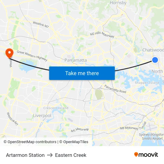 Artarmon Station to Eastern Creek map