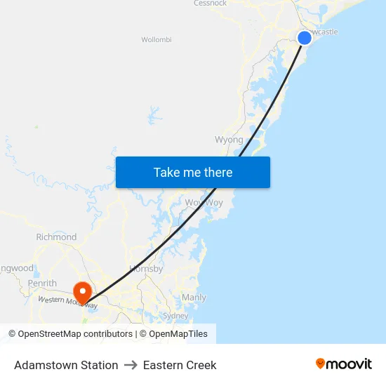 Adamstown Station to Eastern Creek map