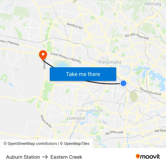 Auburn Station to Eastern Creek map