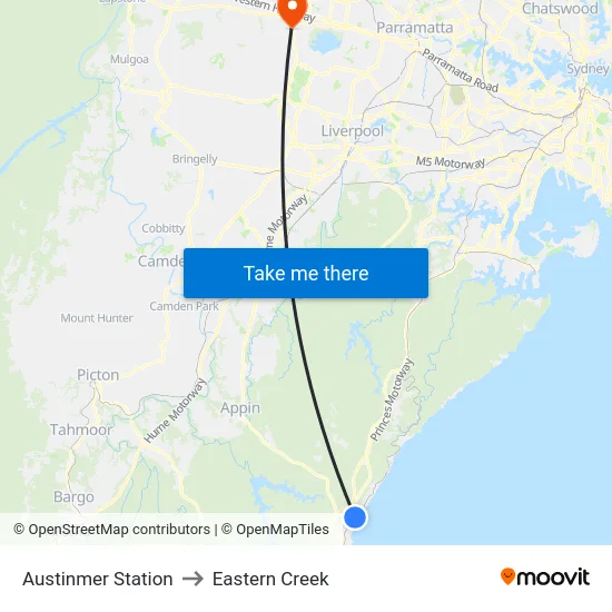 Austinmer Station to Eastern Creek map