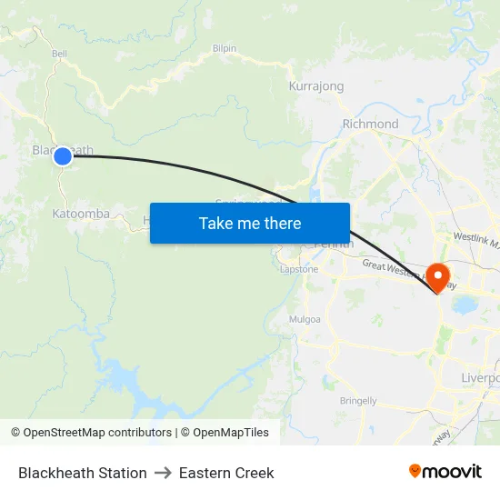 Blackheath Station to Eastern Creek map
