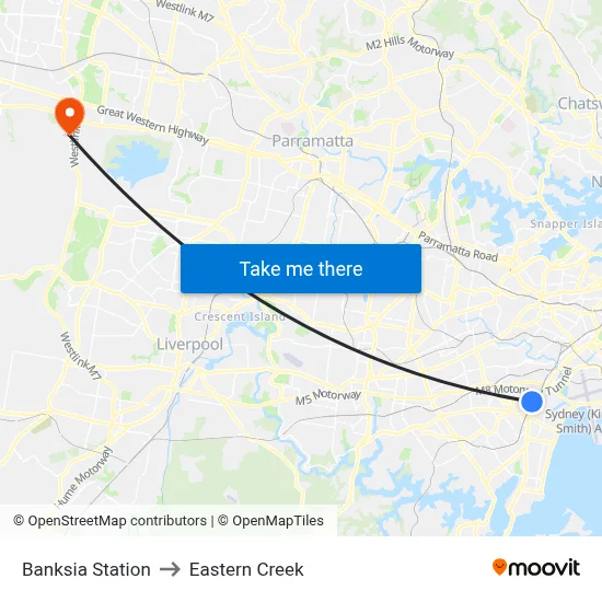 Banksia Station to Eastern Creek map