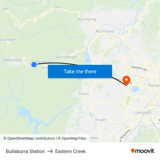 Bullaburra Station to Eastern Creek map