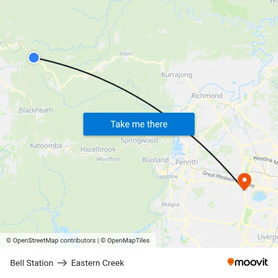 Bell Station to Eastern Creek map