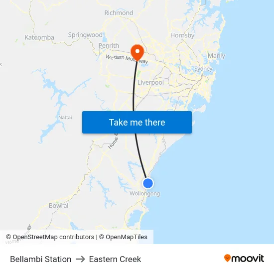 Bellambi Station to Eastern Creek map