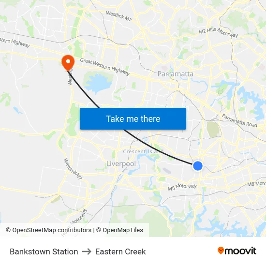 Bankstown Station to Eastern Creek map