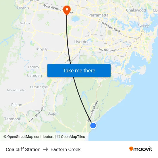Coalcliff Station to Eastern Creek map