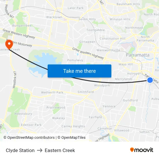 Clyde Station to Eastern Creek map