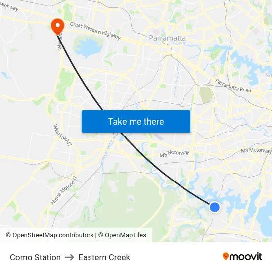 Como Station to Eastern Creek map