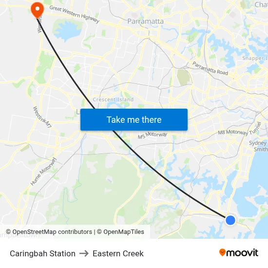 Caringbah Station to Eastern Creek map