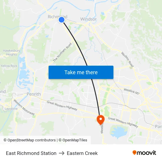 East Richmond Station to Eastern Creek map