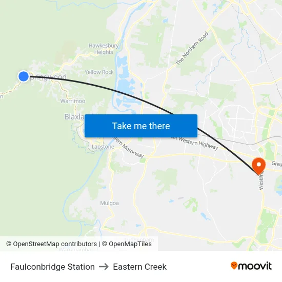 Faulconbridge Station to Eastern Creek map