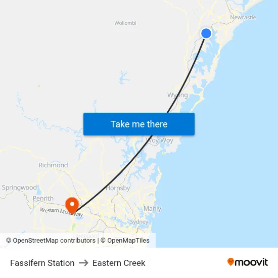 Fassifern Station to Eastern Creek map