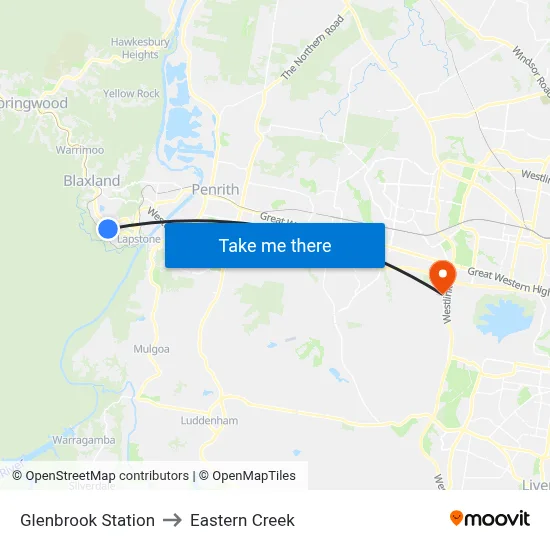 Glenbrook Station to Eastern Creek map