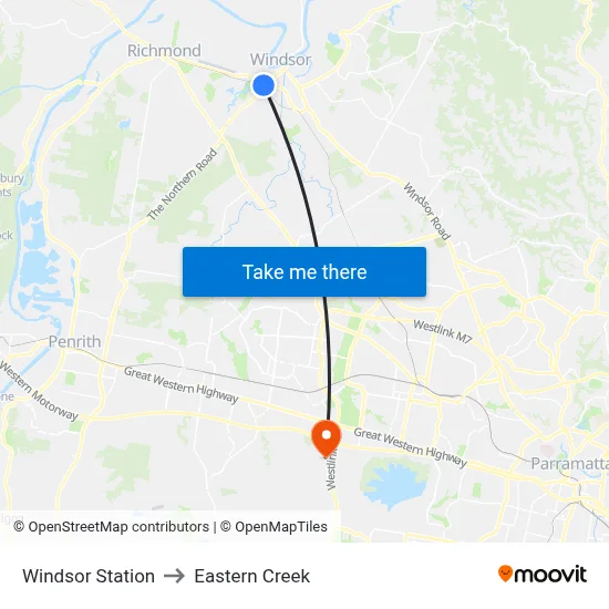 Windsor Station to Eastern Creek map