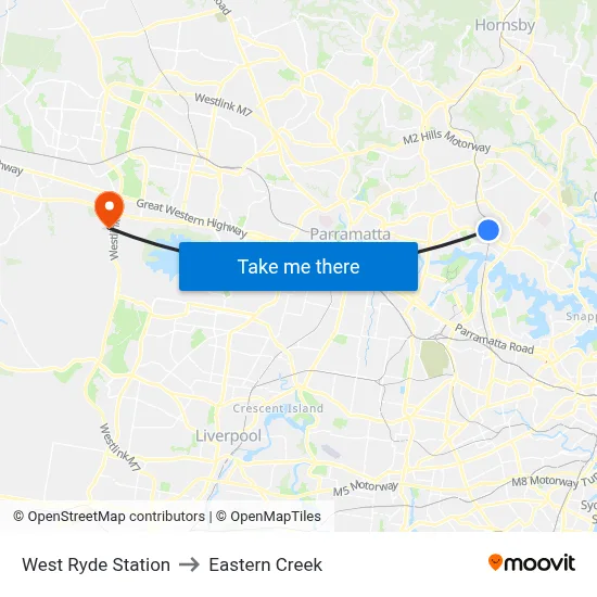 West Ryde Station to Eastern Creek map