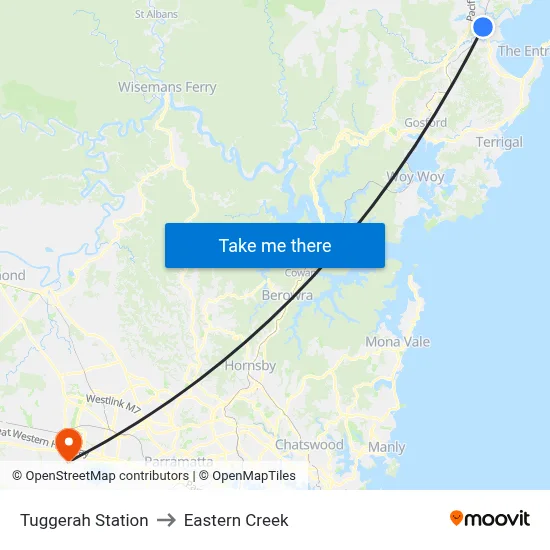 Tuggerah Station to Eastern Creek map