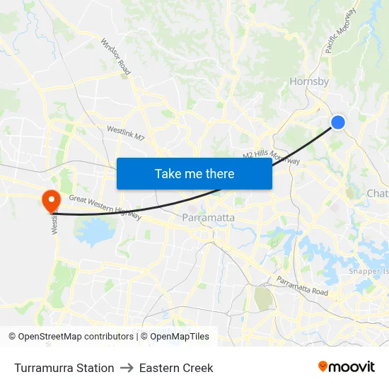 Turramurra Station to Eastern Creek map