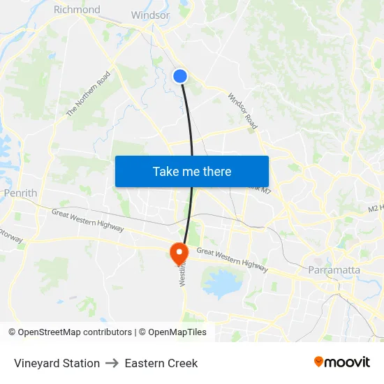 Vineyard Station to Eastern Creek map