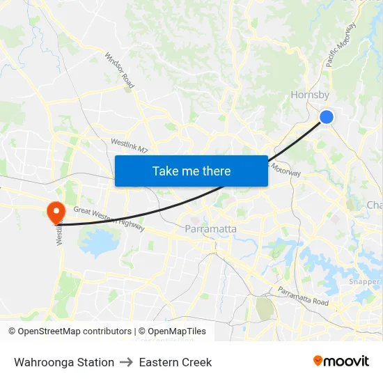 Wahroonga Station to Eastern Creek map