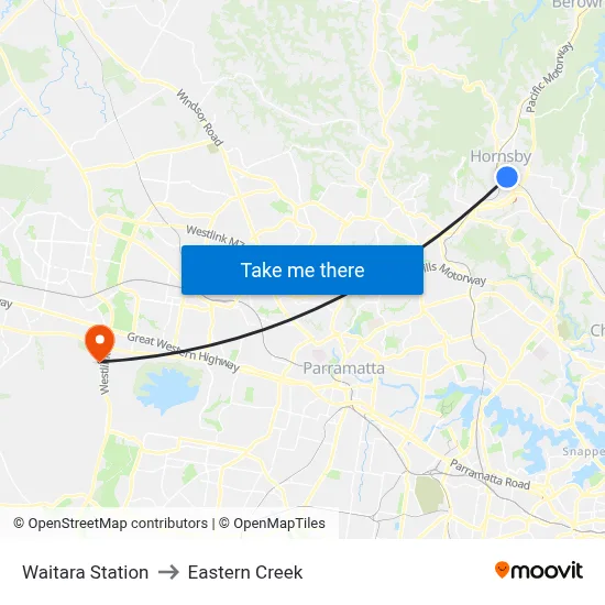 Waitara Station to Eastern Creek map
