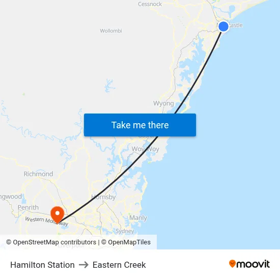 Hamilton Station to Eastern Creek map