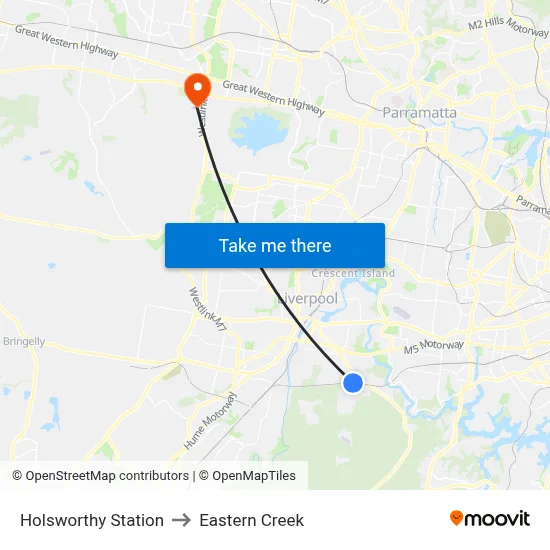 Holsworthy Station to Eastern Creek map