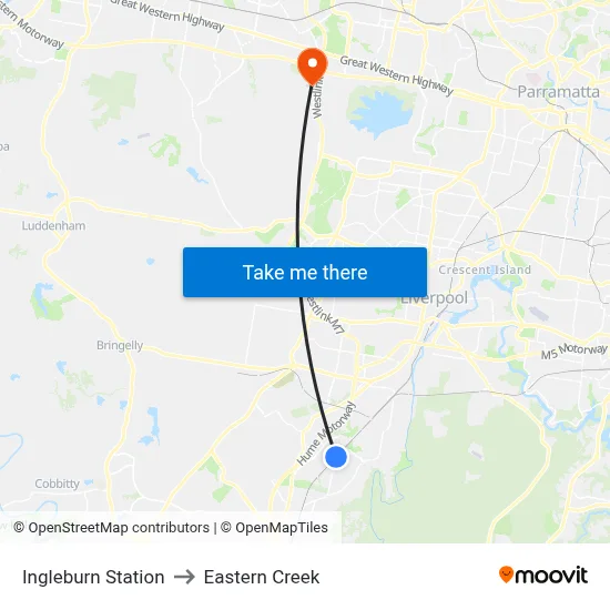 Ingleburn Station to Eastern Creek map
