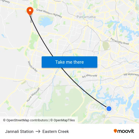 Jannali Station to Eastern Creek map