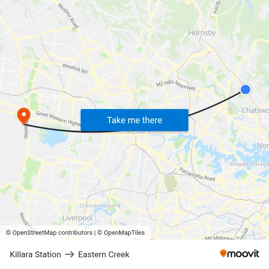 Killara Station to Eastern Creek map