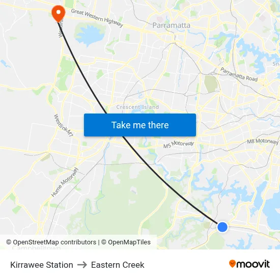 Kirrawee Station to Eastern Creek map