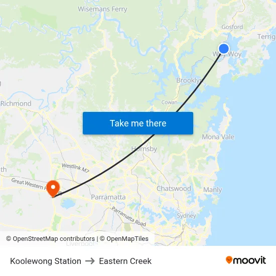 Koolewong Station to Eastern Creek map