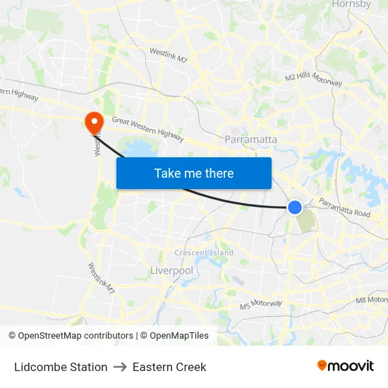 Lidcombe Station to Eastern Creek map