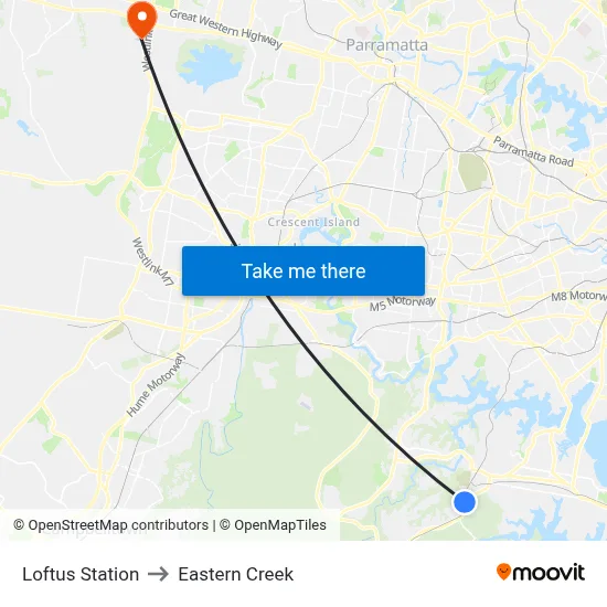 Loftus Station to Eastern Creek map