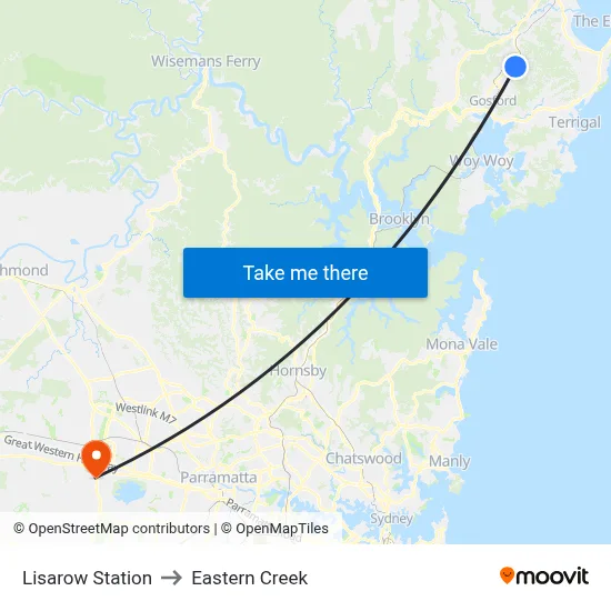 Lisarow Station to Eastern Creek map