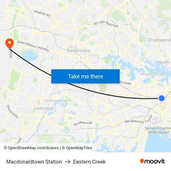 Macdonaldtown Station to Eastern Creek map