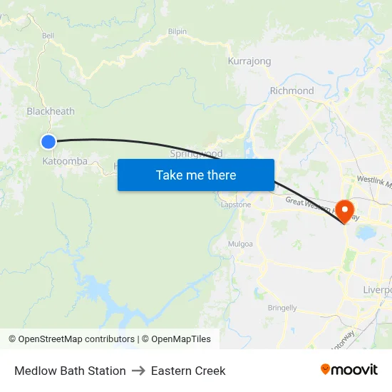 Medlow Bath Station to Eastern Creek map