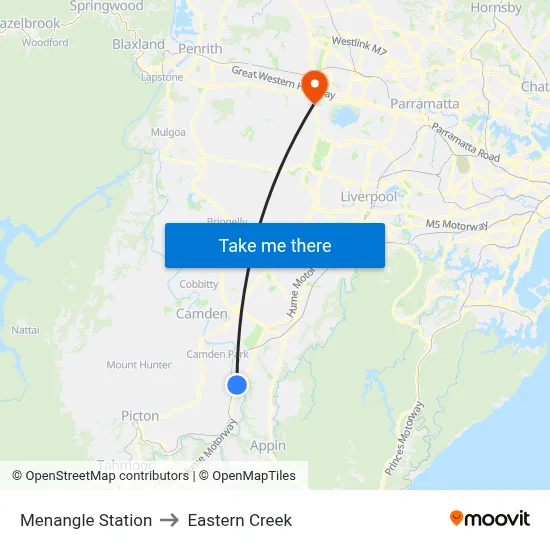 Menangle Station to Eastern Creek map