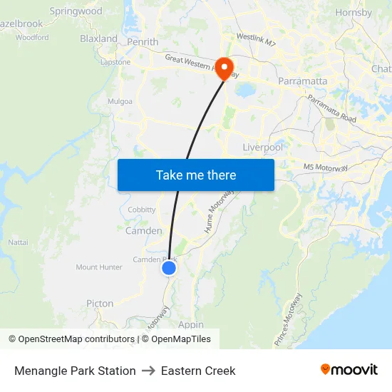 Menangle Park Station to Eastern Creek map