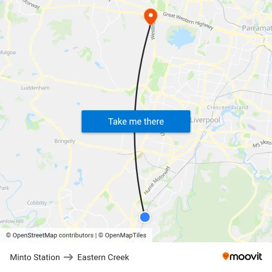 Minto Station to Eastern Creek map