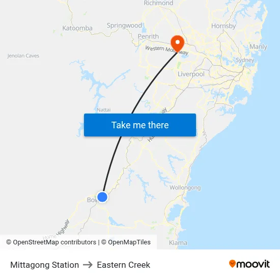 Mittagong Station to Eastern Creek map