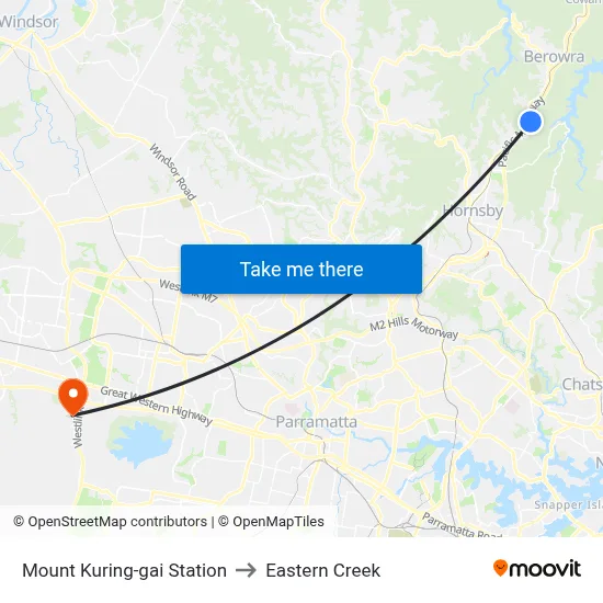 Mount Kuring-gai Station to Eastern Creek map