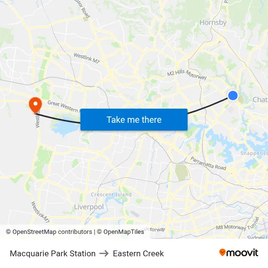 Macquarie Park Station to Eastern Creek map