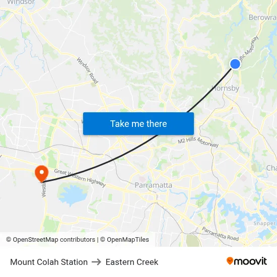Mount Colah Station to Eastern Creek map